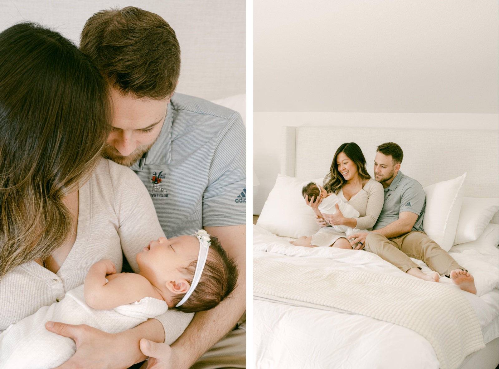 Young Denver couple admiring their baby during a newborn portrait session