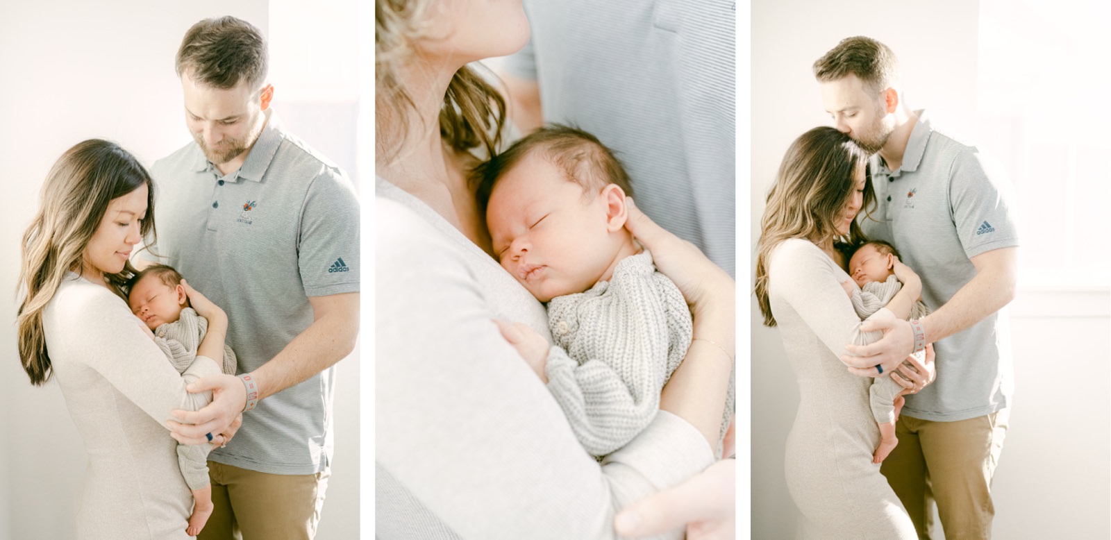 Erie Colorado Photographer taking an cuddly photo of a young family during a newborn session