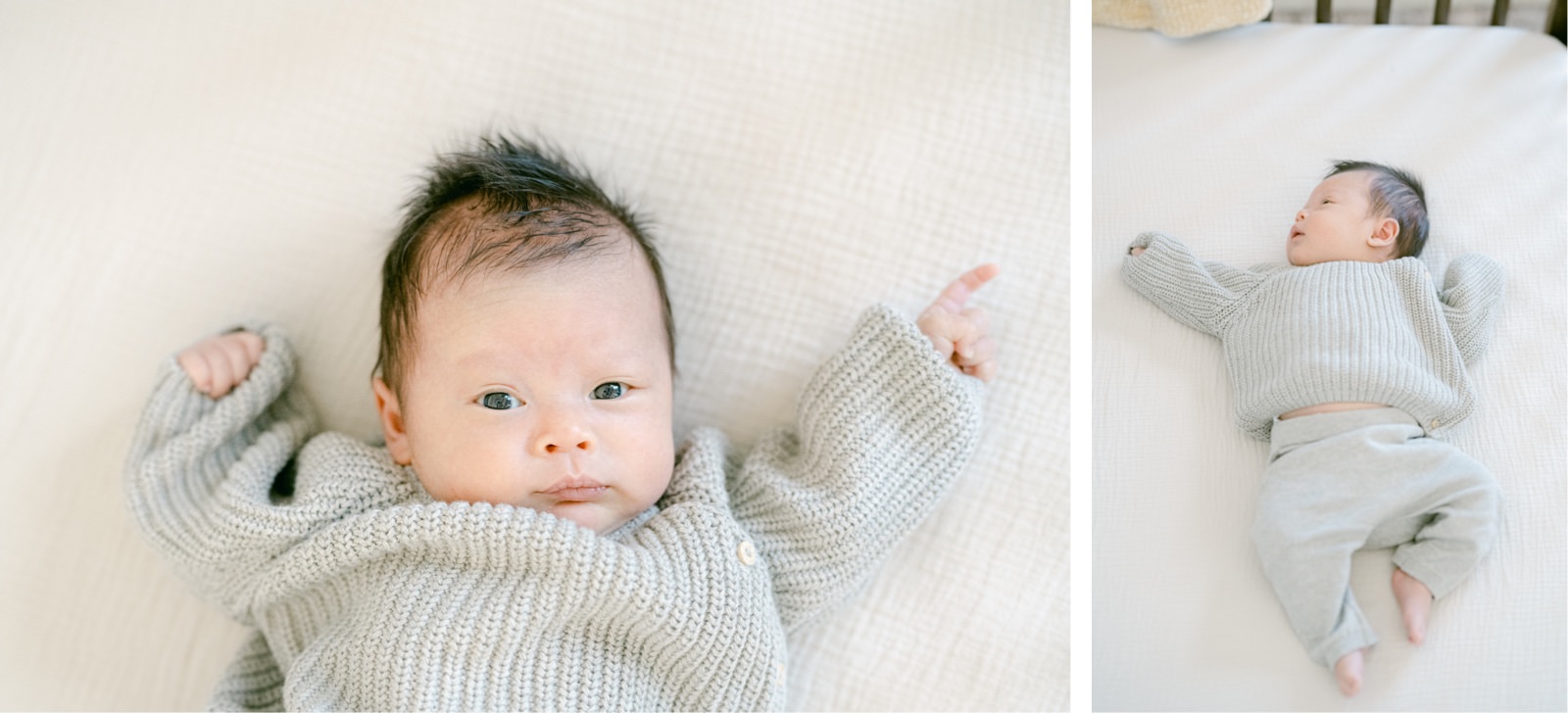 Candid photos of a Denver newborn baby inside her crib during a photoshoot