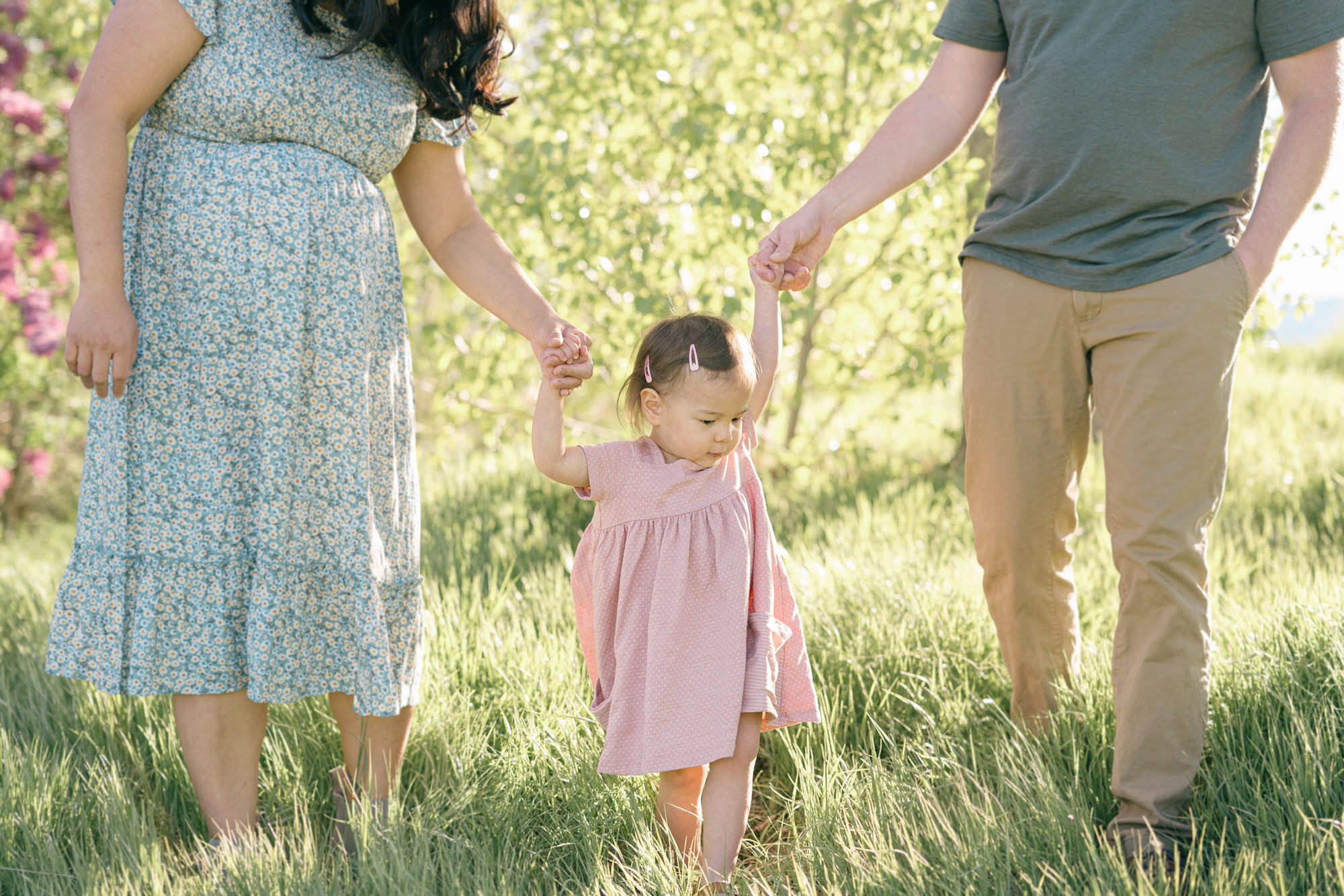 Spring Family Photos in Denver with lilacs in the background