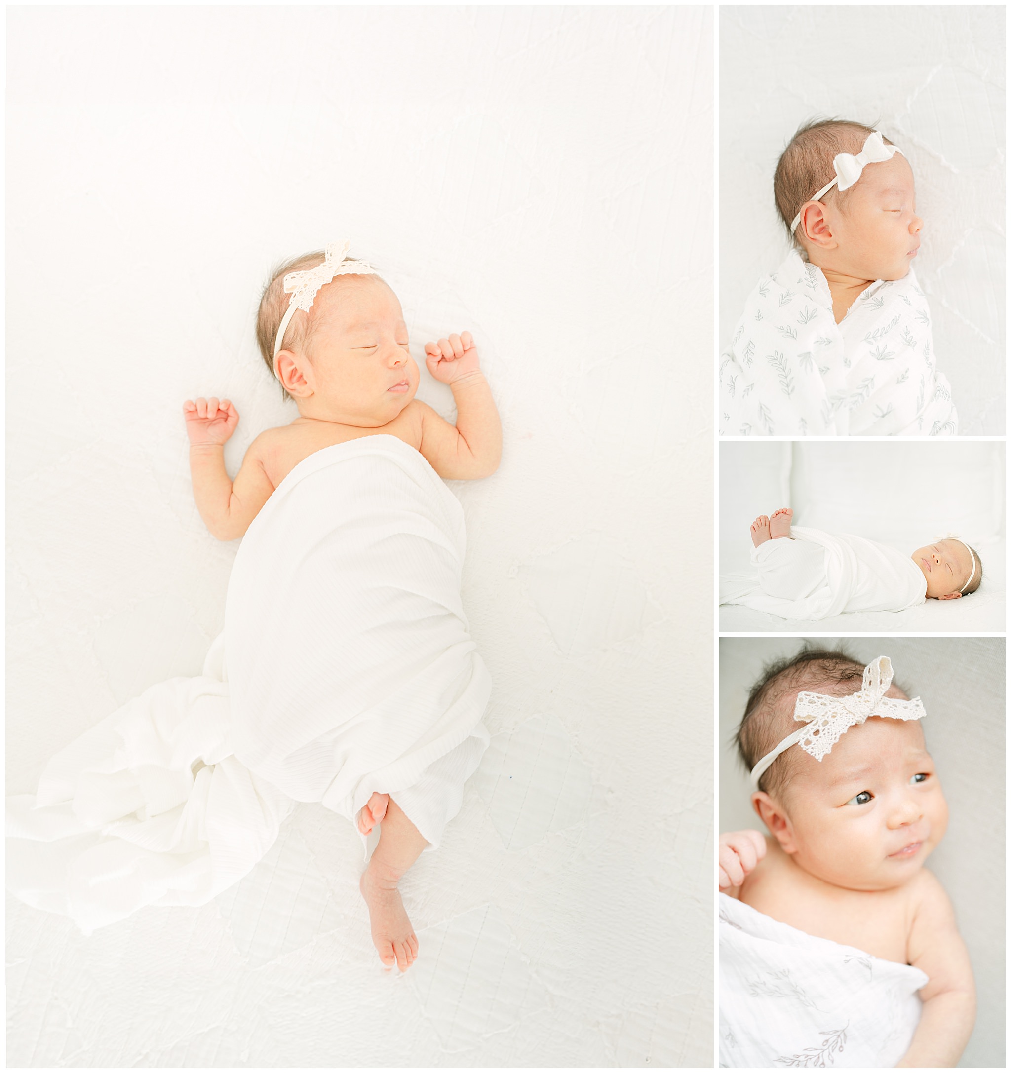 A collage of a Colorado baby during a newborn photoshoot taken by Denver Newborn Photographer Olive and Aster at little white photo studio Frederick Colorado